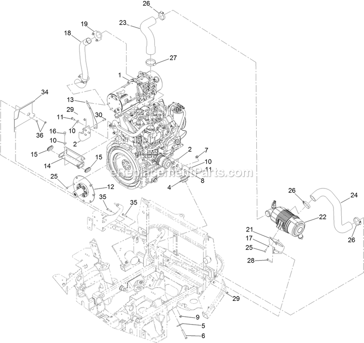 Engine And Air Cleaner Assembly Diagram and Parts List for LZS88CDYM96RW0 (406294345-408644345)(2020) Exmark Lawn Mower