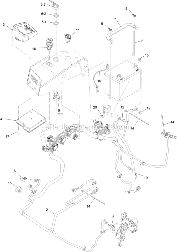 Electrical Assembly Diagram and Parts List for LZX940EKC606W0 (400000000-402082299)(2017) Exmark Lawn Mower