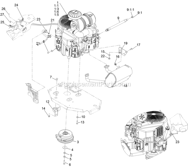Engine Assembly Diagram and Parts List for LZX801CKA60600 (402082300-404314158)(2018) Exmark Lawn Mower
