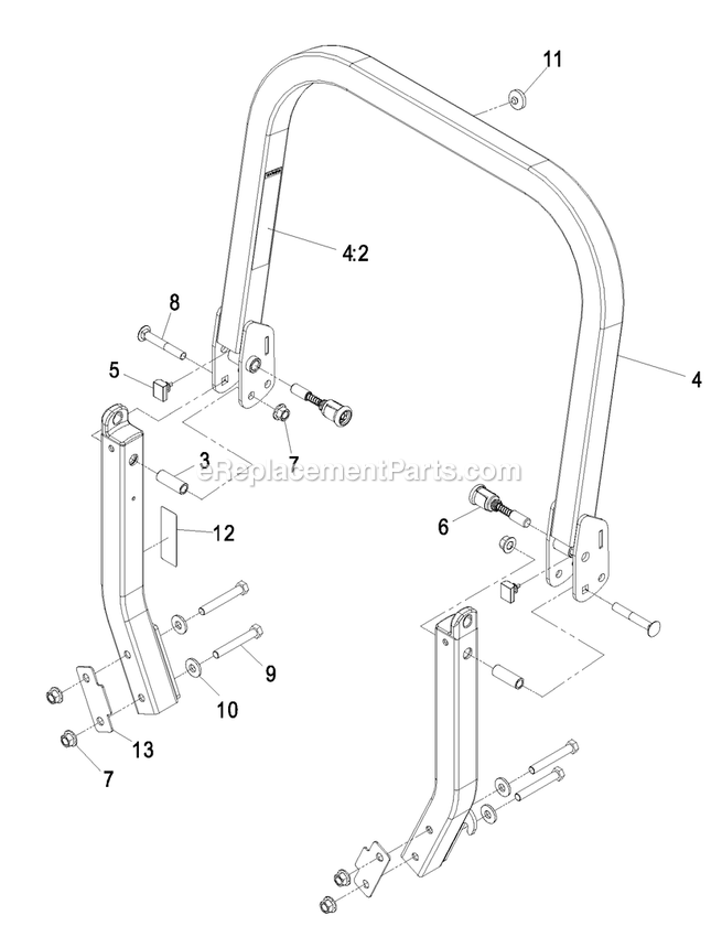 Rops Assembly Diagram and Parts List for LZZ29KCE606 (850000-919999)(2010) Exmark Lawn Mower