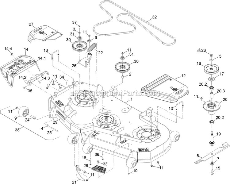 Deck Assembly Diagram and Parts List for LZS80TDYM604W0 (402082300-404314158)(2018) Exmark Lawn Mower