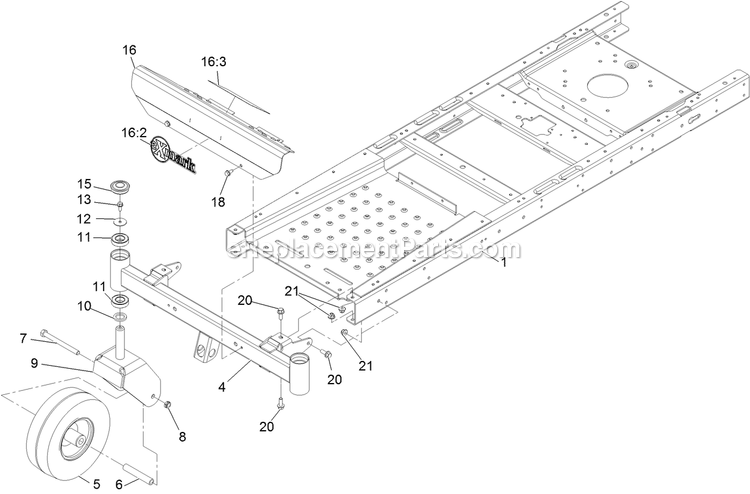 Main Frame Assembly Diagram and Parts List for QTE452CEM42100 (316000000-399999999)(2016) Exmark Lawn Mower