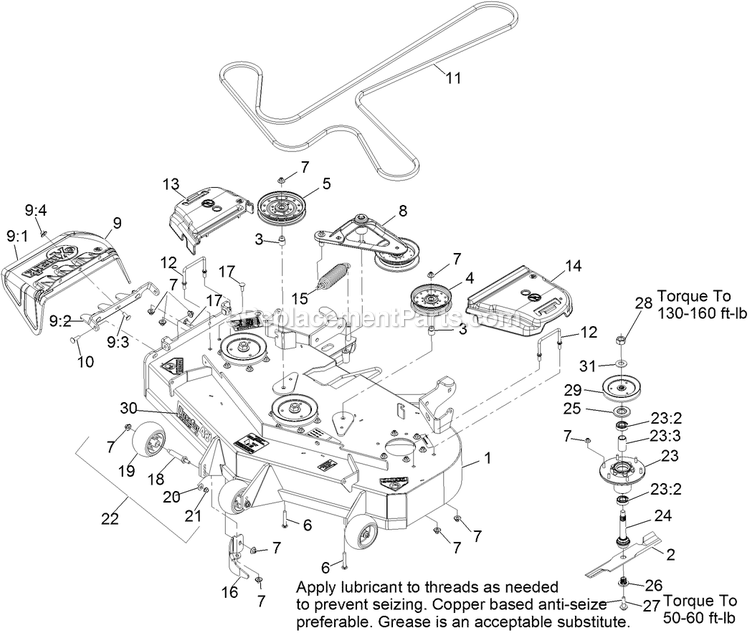 Deck Assembly Diagram and Parts List for LZS651KA484 (313000000-313999999)(2013) Exmark Lawn Mower