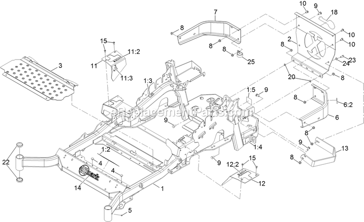 Main Frame Assembly Diagram and Parts List for LZX940EKC606W0 (402082300-404314158)(2018) Exmark Lawn Mower