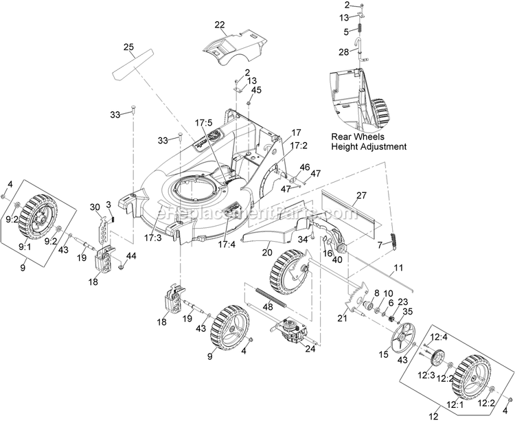 Deck And Wheel Assembly Diagram and Parts List for ECSHN21 (920000-999999)(2011) Exmark Lawn Mower