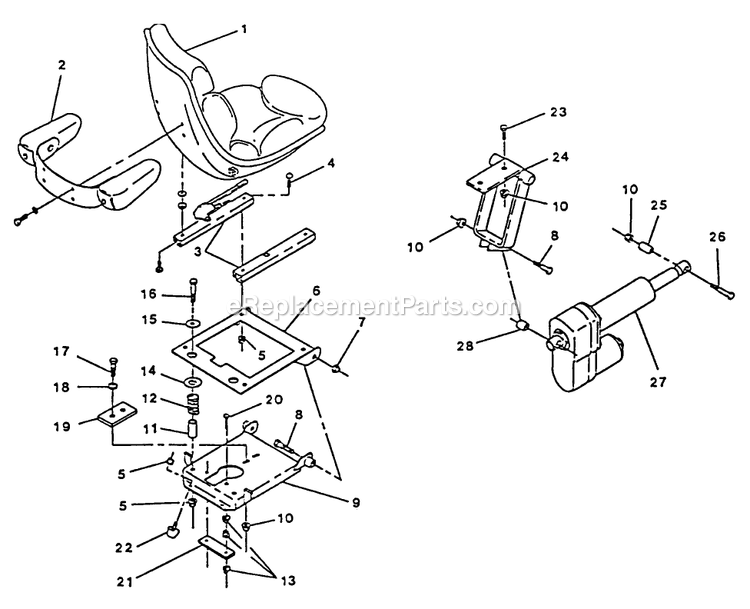 Seat Assembly And Lift Actuator Diagram and Parts List for TR-17K 70000 Exmark Lawn Mower