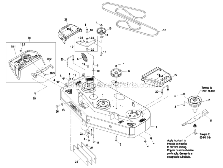 Deck Group (1) Diagram and Parts List for VT24KAS484 (850000-919999)(2010) Exmark Lawn Mower