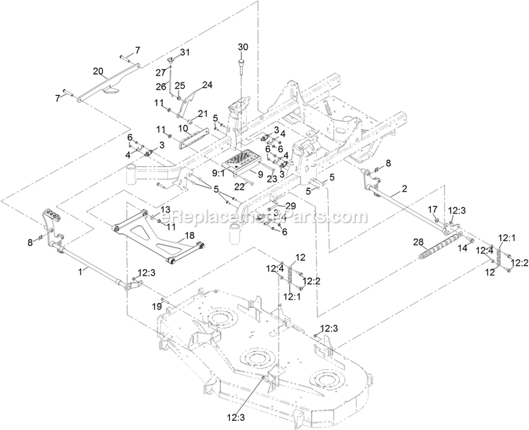 Deck Lift Assembly Diagram and Parts List for RAE708GEM60300 (400000000-402082299)(2017) Exmark Lawn Mower