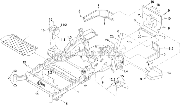 Main Frame Assembly Diagram and Parts List for LZE651GKA484A2 (316000000-399999999)(2016) Exmark Lawn Mower