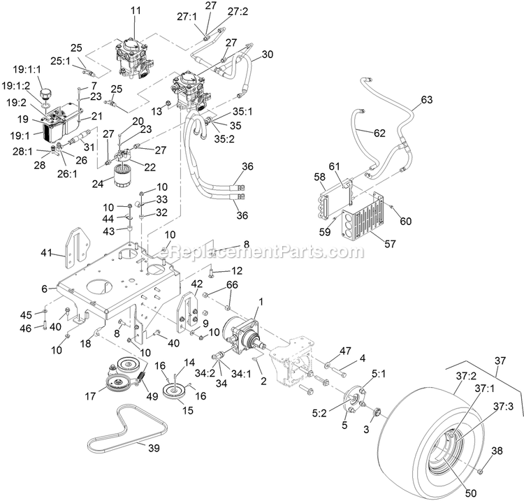 Ground Drive Assembly Diagram and Parts List for VTS691KA524CA (314000000-314999999)(2014) Exmark Lawn Mower