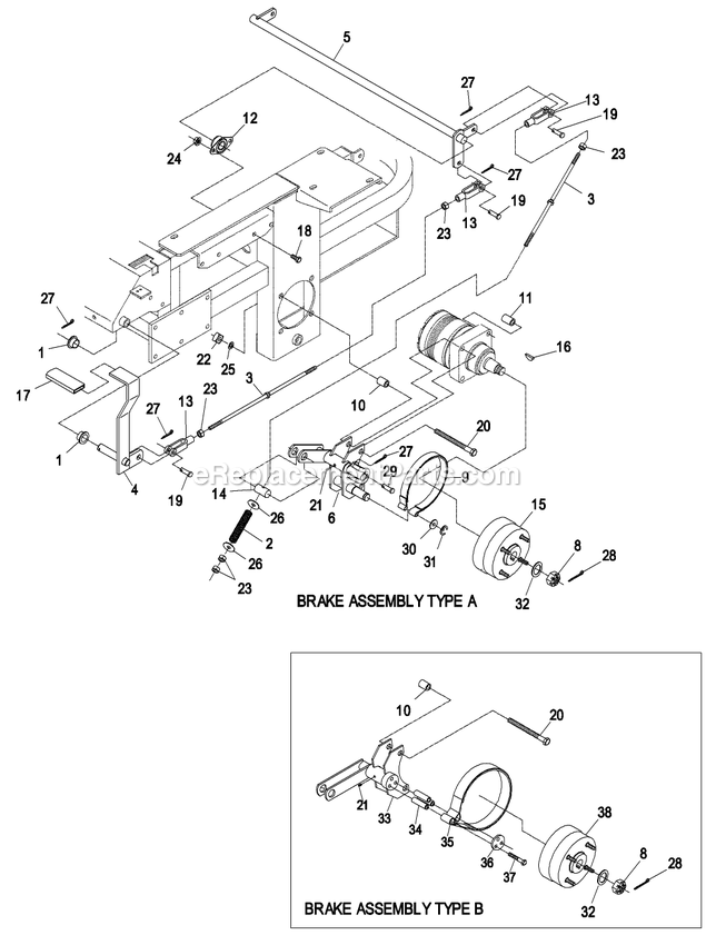 Park Brake Group Diagram and Parts List for LZ23KA604 (260000-319999)(2001) Exmark Lawn Mower