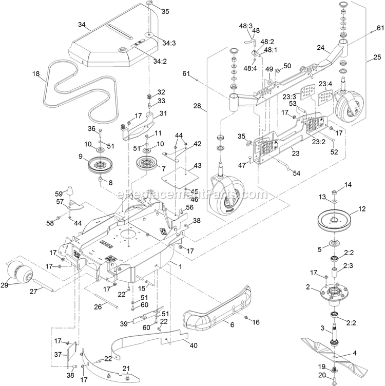 Lh Wing Deck Assembly Diagram and Parts List for LZS88CDYM96RW0 (402082300-404314158)(2018) Exmark Lawn Mower