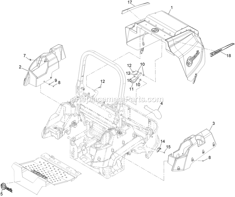 Hood Assembly (1) Diagram and Parts List for LZS80TDYM72RW0 (408644346-411294211)(2021) Exmark Lawn Mower