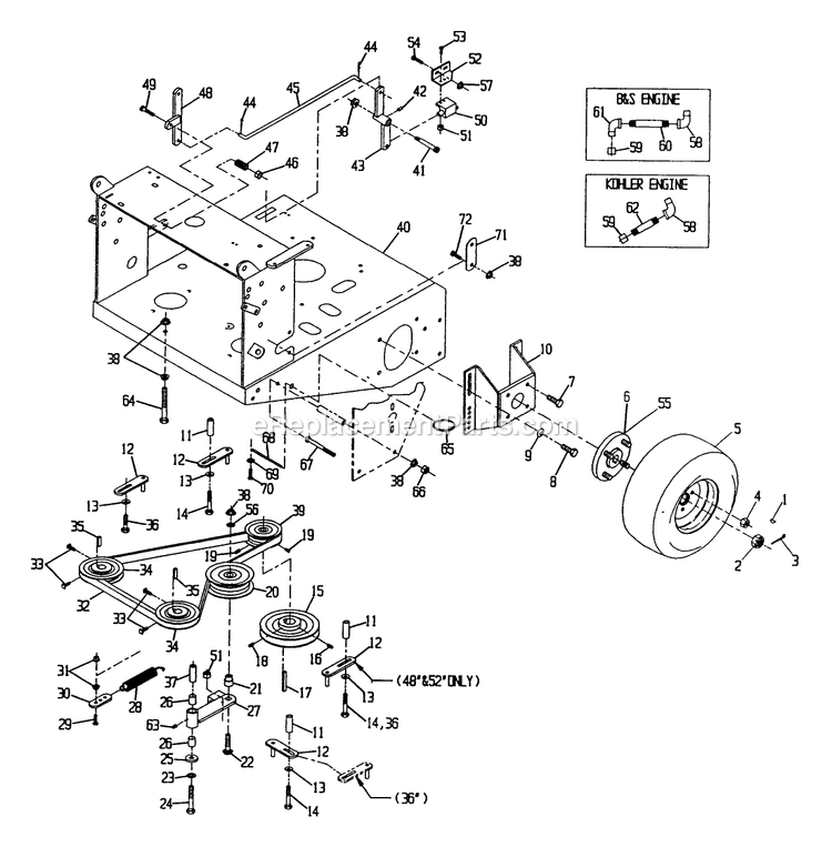 Engine Deck Group (1) Diagram and Parts List for VH5216BV (130000-149999)(1997) Exmark Lawn Mower
