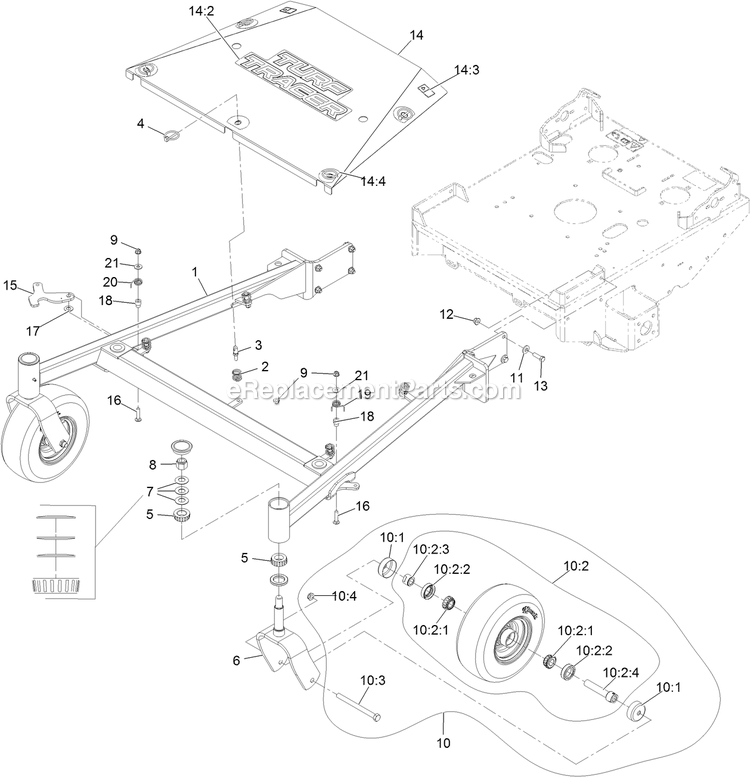 Main Frame Assembly Diagram and Parts List for TTX650EKC60400 (406294345-999999999)(2020) Exmark Lawn Mower