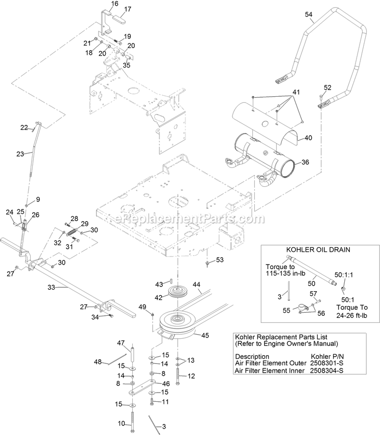 Park Brake And Engine Assembly Diagram and Parts List for TTX650EKCE604N (314000000-314999999)(2014) Exmark Lawn Mower