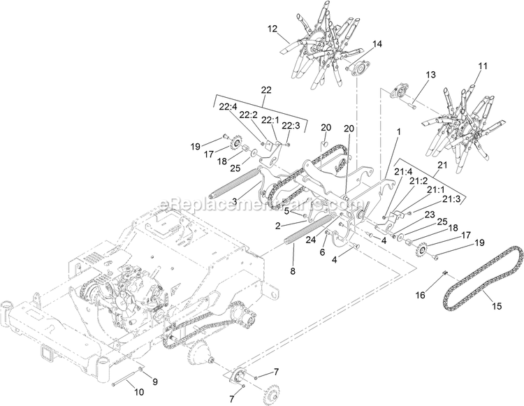 Tine Assembly Diagram and Parts List for ARX440GKC24000 (402082300-404314158)(2018) Exmark Aerator
