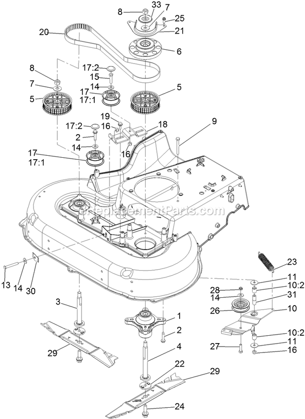 Spindle And Blade Assembly Diagram and Parts List for ECKA30 (314000000-314999999)(2014) Exmark Lawn Mower