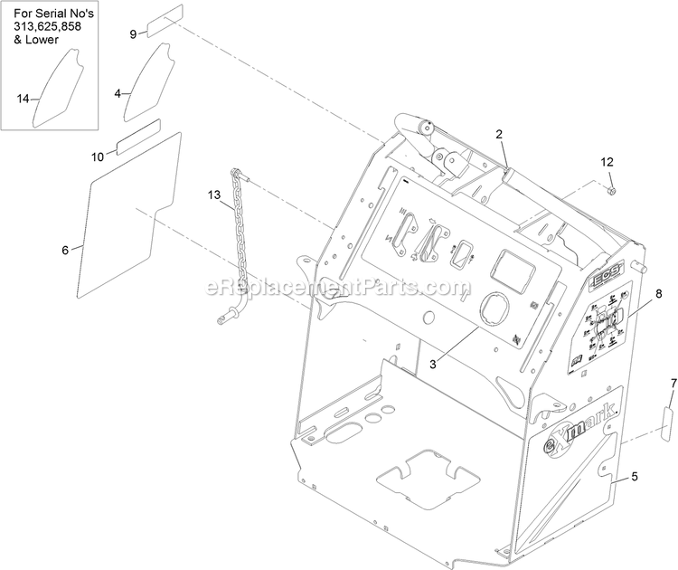 Tower Assembly With Decals Diagram and Parts List for VTX651KA484 (313000000-313999999)(2013) Exmark Lawn Mower