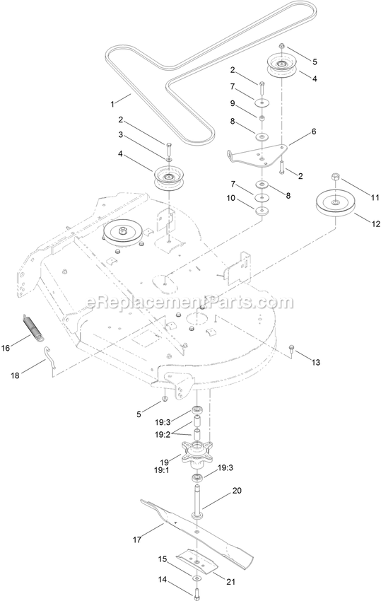 42 Inch Deck, Belt And Blade Assembly Diagram and Parts List for QTS735KC422 (314000000-314999999)(2014) Exmark Lawn Mower