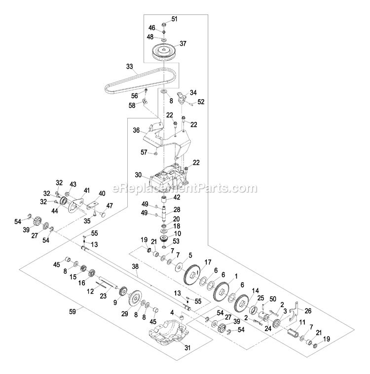 Gear Case Assembly Diagram and Parts List for M266KASPC (510000-599999)(2005) Exmark Lawn Mower