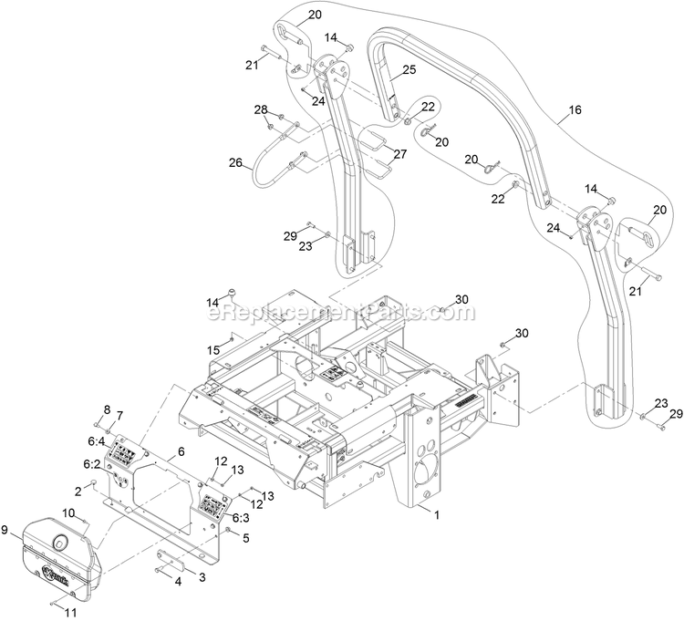 Main Frame Assembly Diagram and Parts List for LZS902DKU725A1 (315000000-315999999)(2015) Exmark Lawn Mower