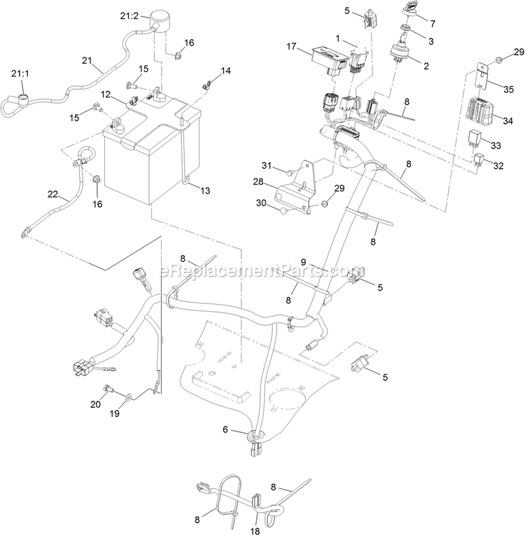 Electrical Assembly Diagram and Parts List for TTX691CKA60400 (404314159-406294344)(2019) Exmark Lawn Mower