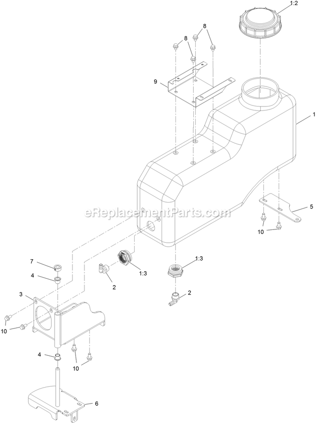 Right Tank Assembly Diagram and Parts List for 34220 400000000-999999999 Exmark Sprayer
