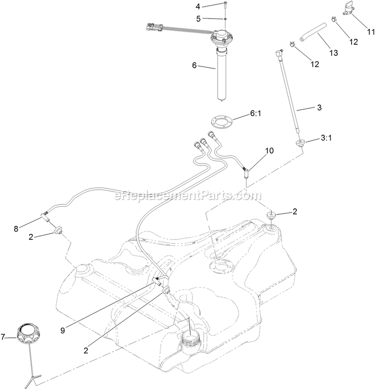 Fuel Tank Assembly Diagram and Parts List for LZS651KA484 (313000000-313999999)(2013) Exmark Lawn Mower