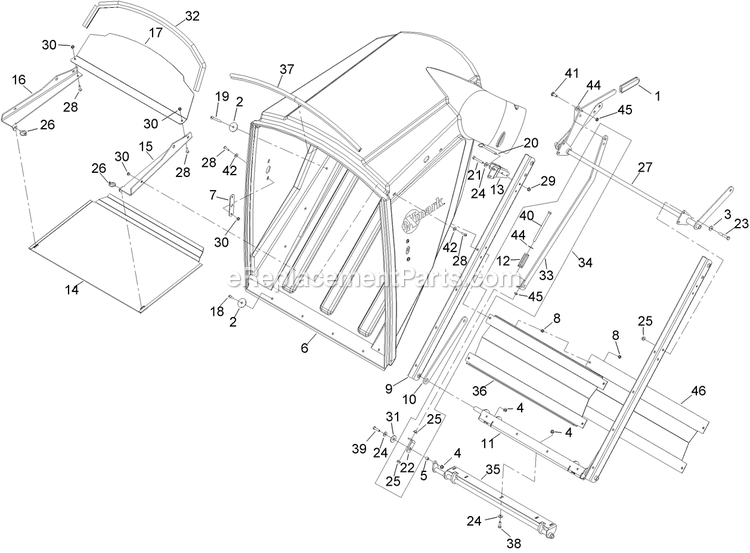 Hopper And Frame Diagram and Parts List for FRCK604 (600000-669999)(2006) Exmark Lawn Tractor Accessories