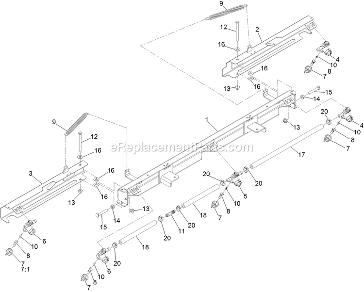 Spray Boom Assembly Diagram and Parts List for 34237 400000000-407088177 Exmark Sprayer