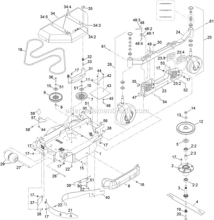 Lh Wing Deck Assembly Diagram and Parts List for LZS88CDYM96RW0 (406294345-408644345)(2020) Exmark Lawn Mower