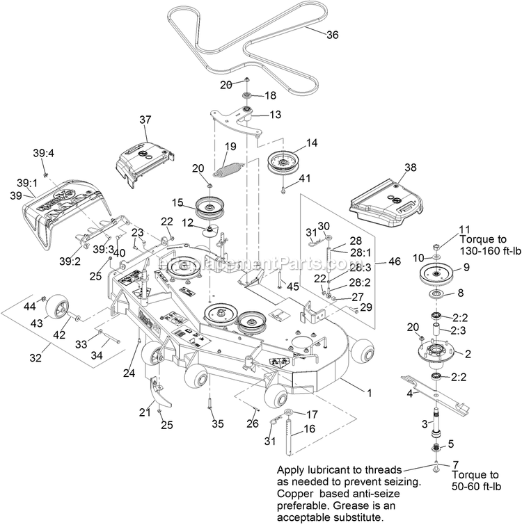 Deck Assembly Diagram and Parts List for TTS541GKA52300 (315000000-315999999)(2015) Exmark Lawn Mower