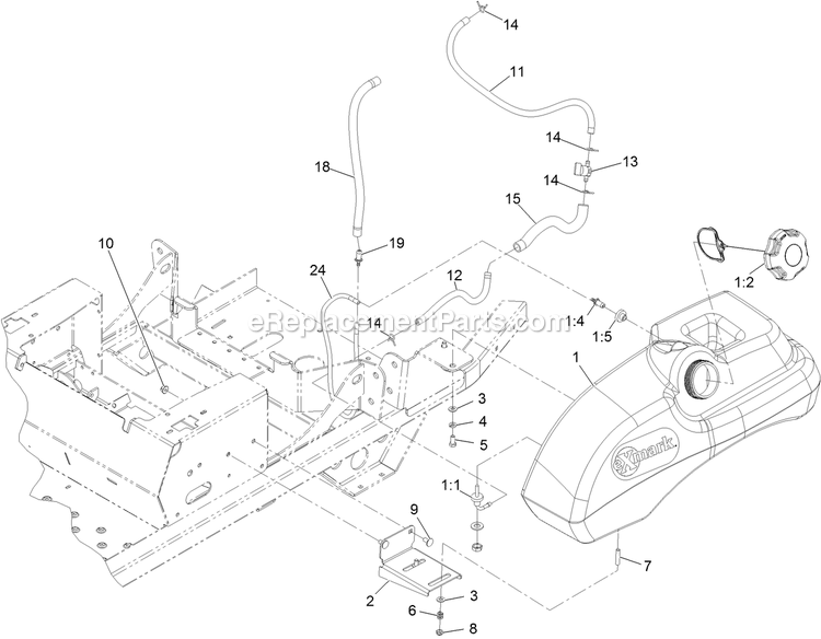 Fuel Tank Mounting Assembly Diagram and Parts List for PNS740KC604SS (312000000-312999999)(2012) Exmark Lawn Mower