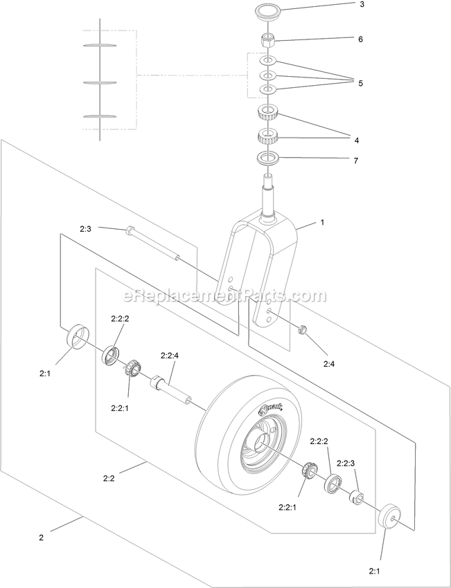 Caster Tire Assembly Diagram and Parts List for LZS88CDYM96RW0 (404314159-406294344)(2019) Exmark Lawn Mower