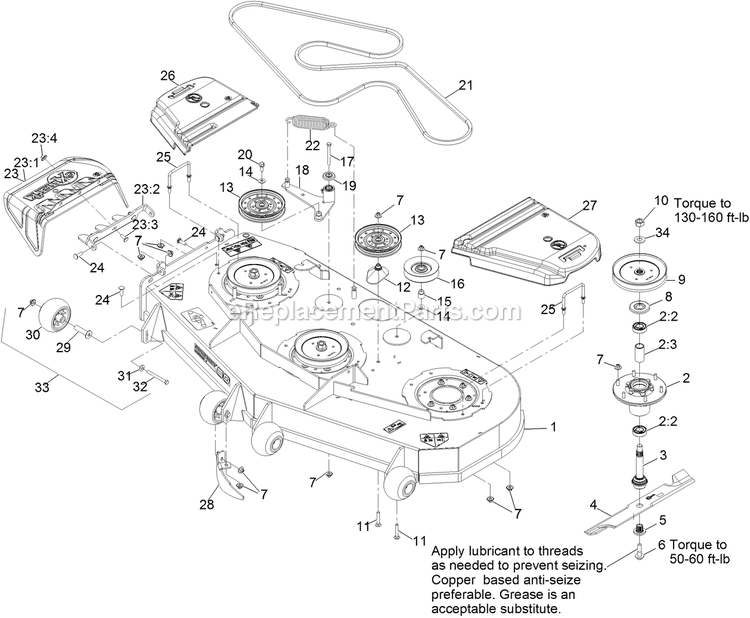 Deck Assembly Diagram and Parts List for VTS740EKC60400 (400000000-402082299)(2017) Exmark Lawn Mower