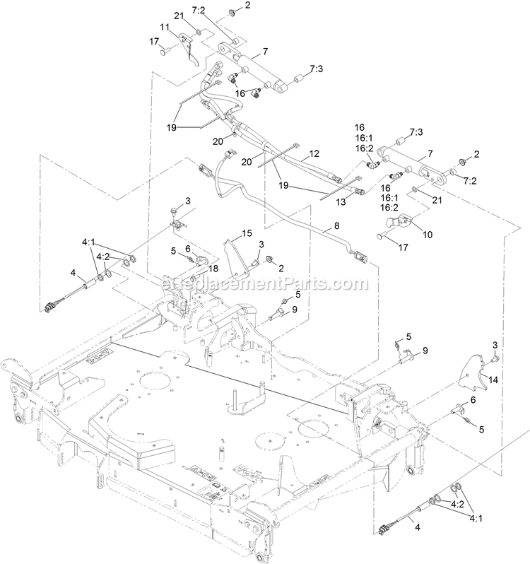 Folding Deck Hydraulic Assembly Diagram and Parts List for LZS88CDYM96RW0 (404314159-406294344)(2019) Exmark Lawn Mower