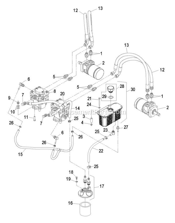Hydraulic Group Diagram and Parts List for THP17KA363CA (790000-849999)(2009) Exmark Lawn Mower