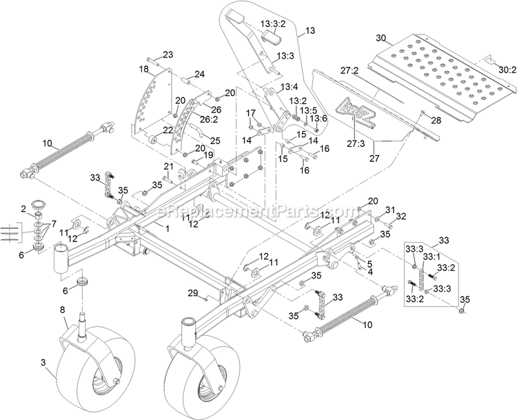 Front Frame Assembly (1) Diagram and Parts List for LZDS902K725 (313000000-313999999)(2013) Exmark Lawn Mower