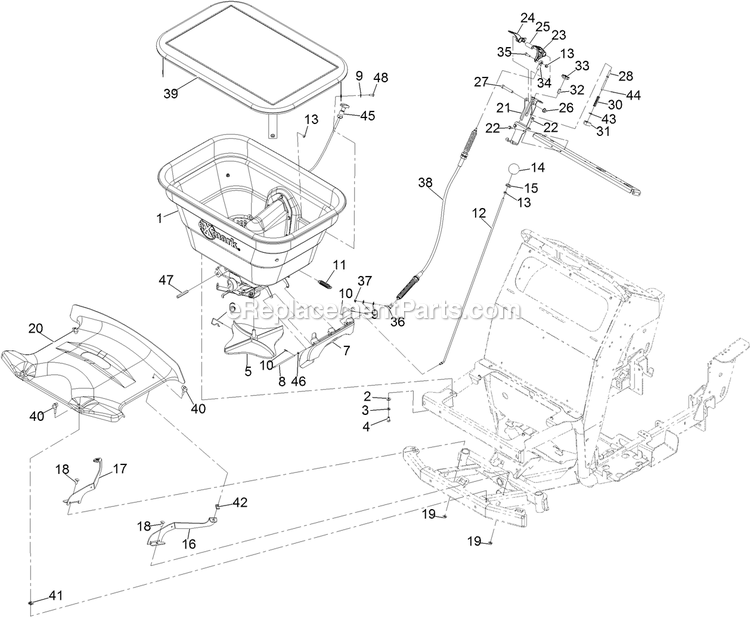 Spreader Assembly Diagram and Parts List for SSS270CSB00000 (402082300-404314158)(2018) Exmark Sprayer