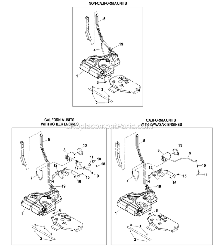Fuel Tank Group Diagram and Parts List for LZZ29KCE606 (850000-919999)(2010) Exmark Lawn Mower