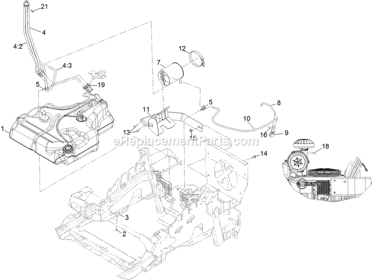 Fuel Assembly Diagram and Parts List for LZE751CKA524A2 (402082300-404314158)(2018) Exmark Lawn Mower