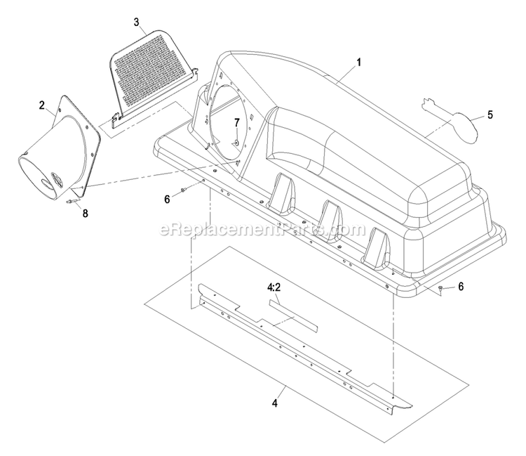 Bagger Hood Assembly Diagram and Parts List for 116-1084 (790000-849999)(2009) Exmark Lawn Tractor Accessories