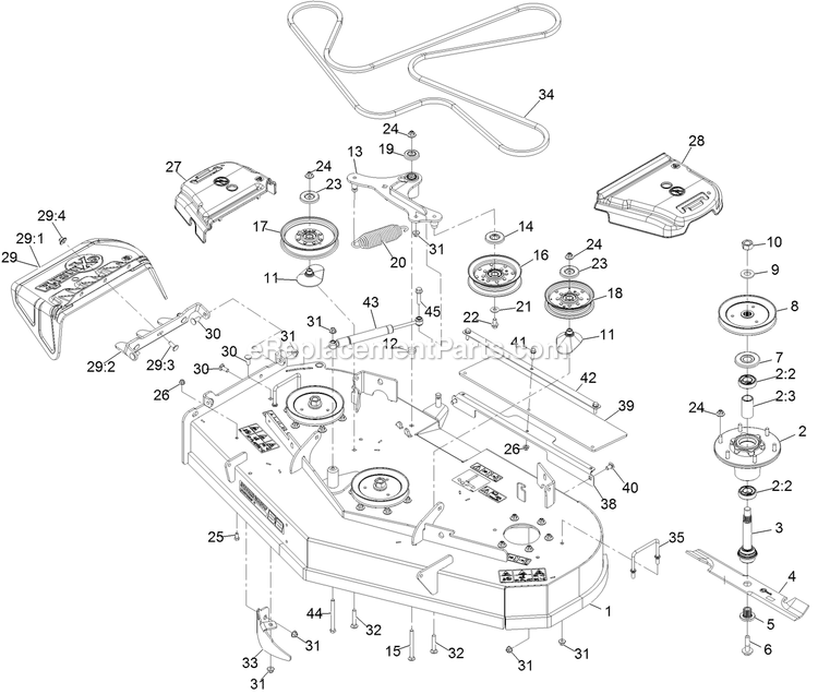 Deck Assembly Diagram and Parts List for STS730AKC52400 (404314159-406294344)(2019) Exmark Lawn Mower