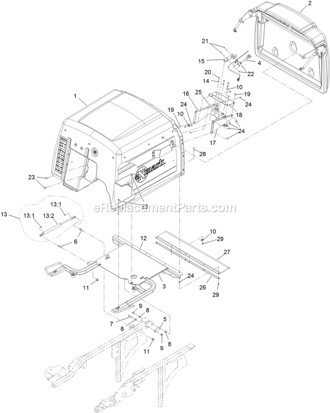 Hopper Assembly (1) Diagram and Parts List for NVS730AKC48000 (411294212-999999999)(2022) Exmark Lawn Mower