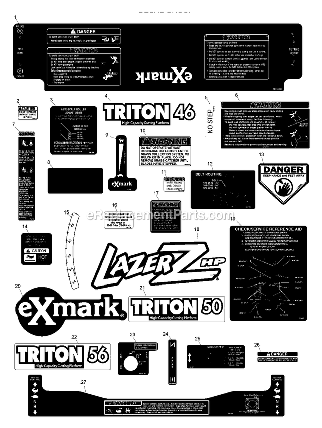 Decal Group Diagram and Parts List for LHP20KC505 (600000-669999)(2006) Exmark Lawn Mower