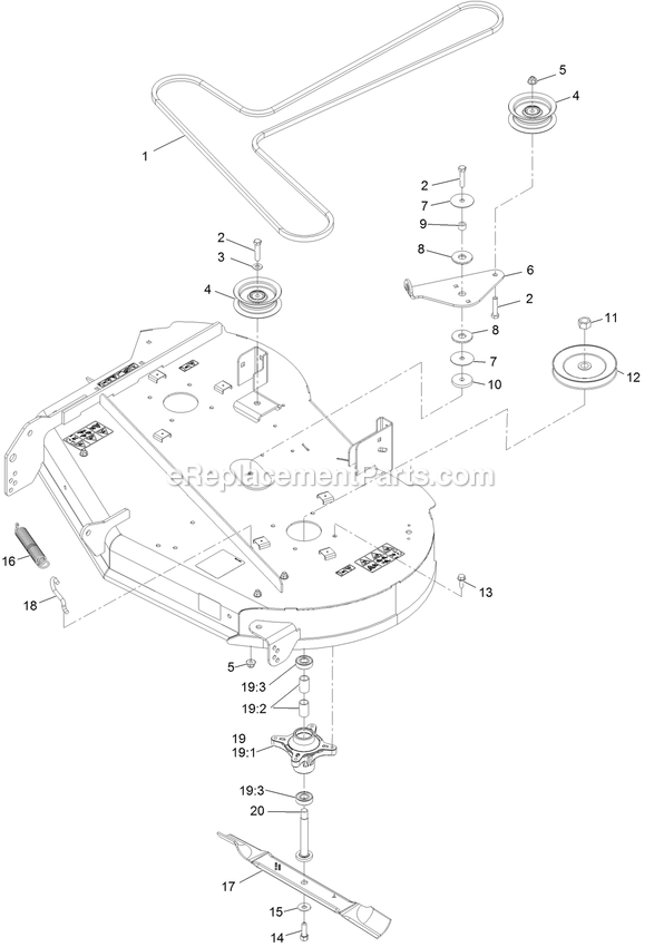 42 Inch Belt, Blade, And Spindle Assembly Diagram and Parts List for QTS708GEM42200 (315000000-315999999)(2015) Exmark Lawn Mower