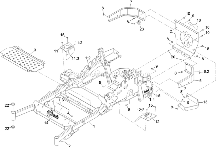 Main Frame Assembly Diagram and Parts List for LZX940EKC60RW0 (404314159-406294344)(2019) Exmark Lawn Mower