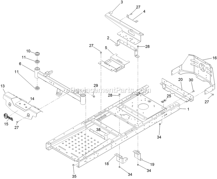 Main Frame Assembly Diagram and Parts List for QZE702GEM42200 (404314159-406294344)(2019) Exmark Lawn Mower