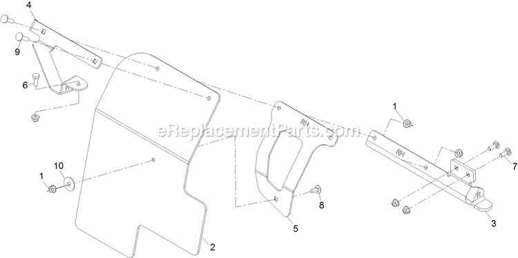Rh Mud Flap Assembly Diagram and Parts List for LZS88CDYM96RW0 (406294345-408644345)(2020) Exmark Lawn Mower